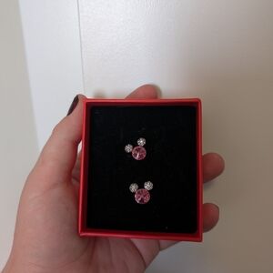 Crystal Minnie Mouse Hidden Micky Disney Earrings Silver & Pink